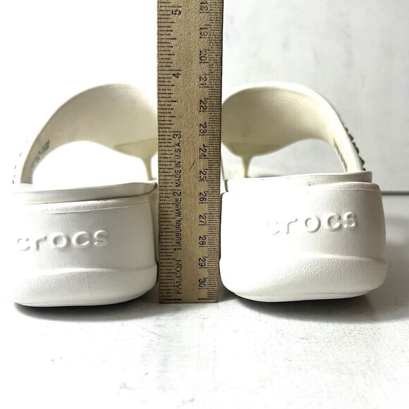 Crocs Dual Comfort Sandals Women's Sz 10 White Embellished Casual Thong Platform - Picture 6 of 8